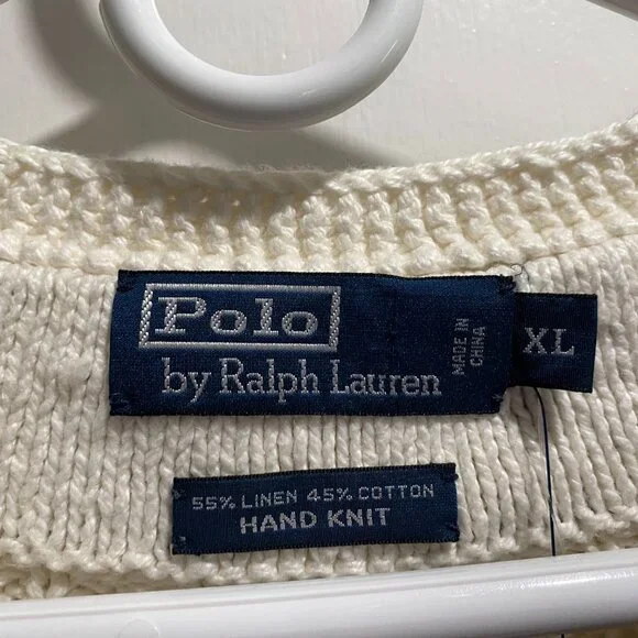 Polo RL Cricket Cable Hand Knit Heritage Preppy Academia Cotton Linen Sweater XL